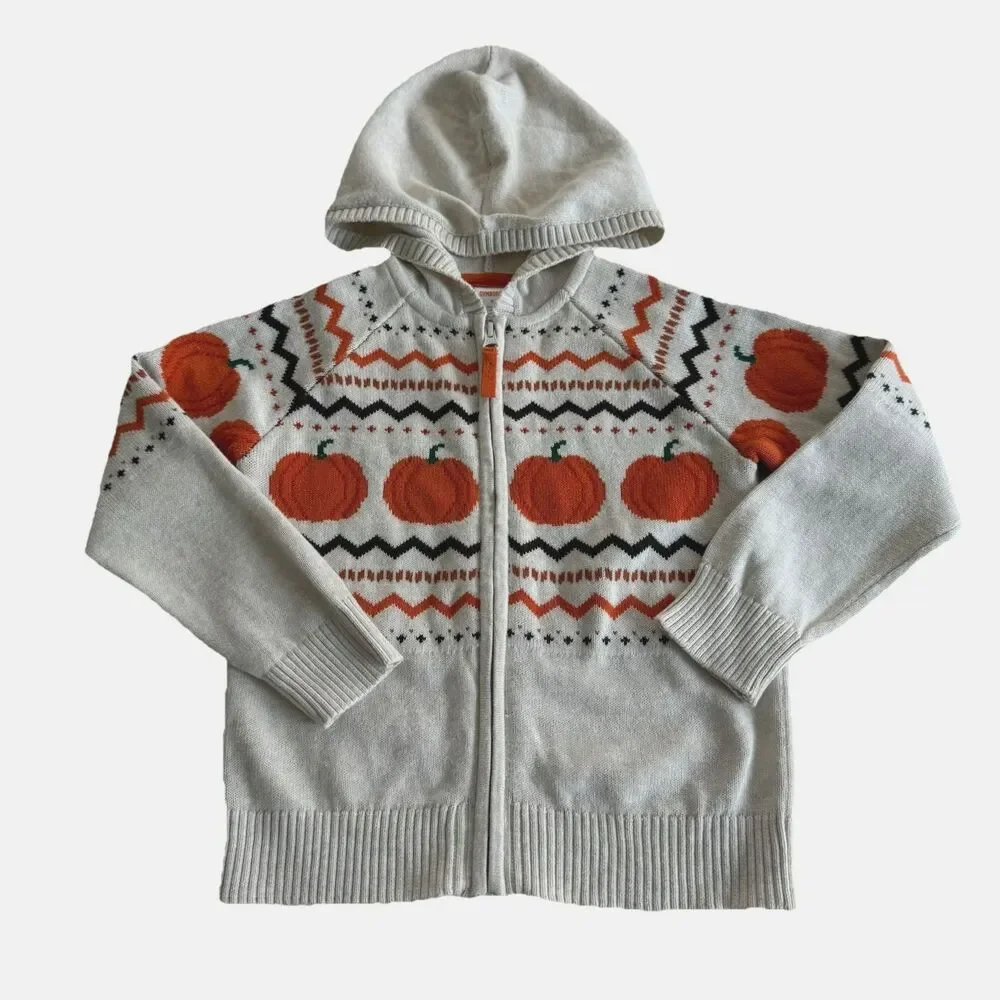 Gymboree Fall Fair Isle Pumpkin Zip-Up Hoodie Sweater Cardigan Thanksgiving Sz 6